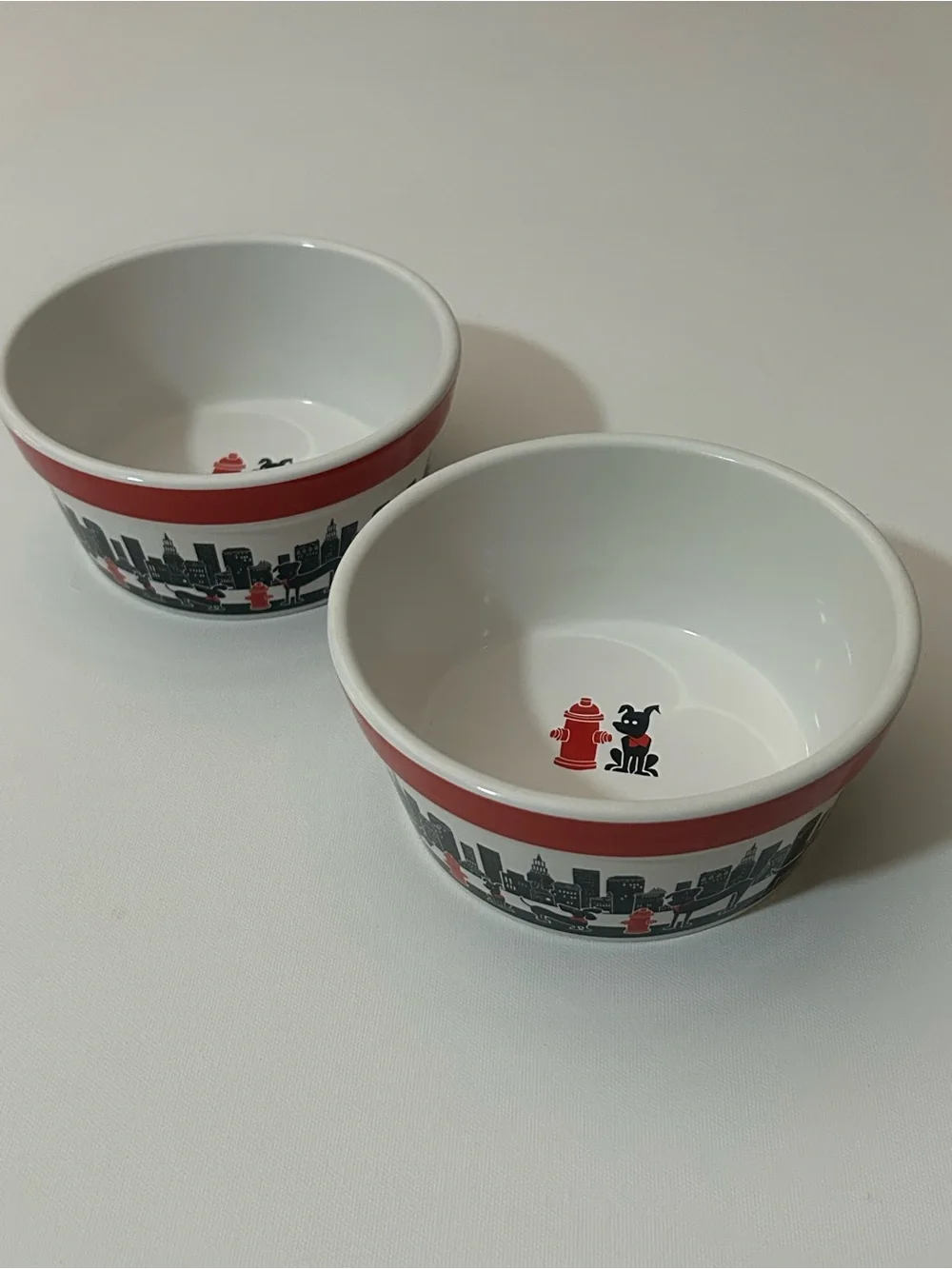 Dog Bowl Set of Two City Pets Red White Black Urban Loft Retro Ceramic Food Big